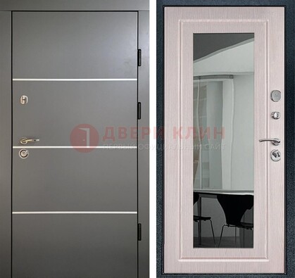 Черная металлическая дверь с зеркалом ДЗ-12 в Чехове