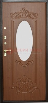 Коричневая стальная дверь с зеркалом ДЗ-15 в Чехове