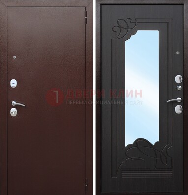 Коричневая стальная дверь с зеркалом ДЗ-18 в Чехове