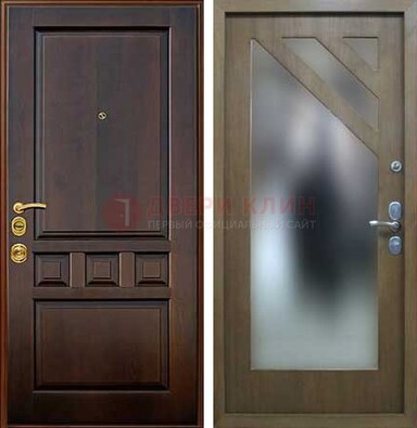 Темная входная дверь с зеркалом МДФ внутри ДЗ-25 в Чехове
