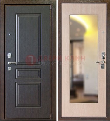 Коричневая стальная дверь с зеркалом МДФ внутри ДЗ-27 в Чехове