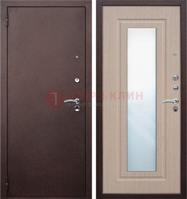 Коричневая стальная дверь с зеркалом МДФ внутри ДЗ-38 в Перми