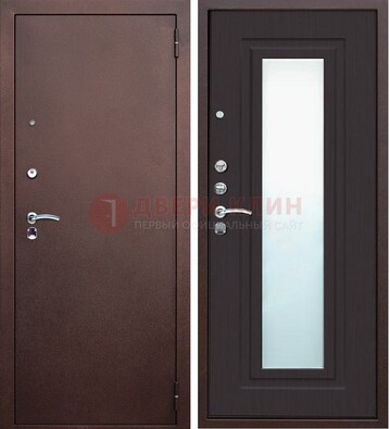 Коричневая металлическая дверь с зеркалом ДЗ-43 в Чехове