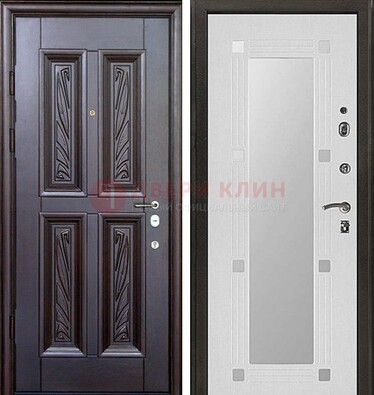 Коричневая стальная дверь с зеркалом МДФ внутри ДЗ-44 в Краснодаре