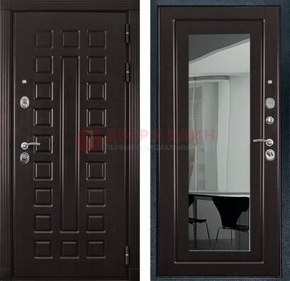 Темная металлическая дверь с зеркалом МДФ внутри ДЗ-4 в Краснодаре