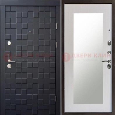 Черная стальная дверь МДФ и зеркалом ДЗ-50 в Чехове