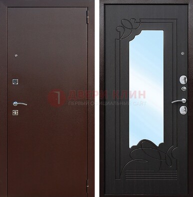 Входная дверь с порошковым напылением Медный антик/Венге с зеркалом ДЗ-64 в Костроме