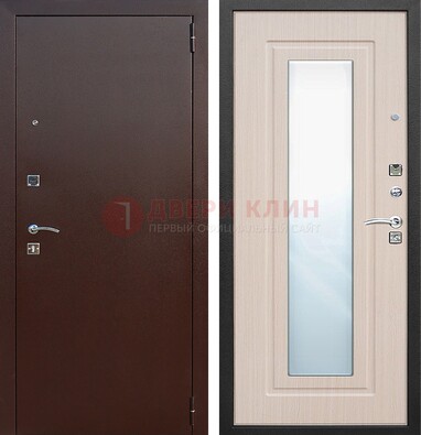 Входная дверь с порошковым покрытием филенчатой МДФ и зеркалом ДЗ-65 в Костроме