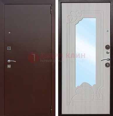 Стальная дверь с порошковым покрытием с резной МДФ и зеркалом ДЗ-66 в Чехове