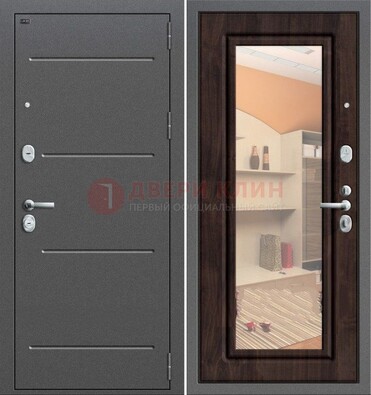 Серая стальная дверь с зеркалом винорит внутри ДЗ-6 в Шатуре