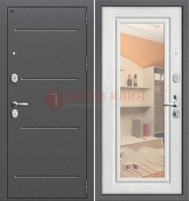 Серая металлическая дверь с зеркалом ДЗ-7 в Перми