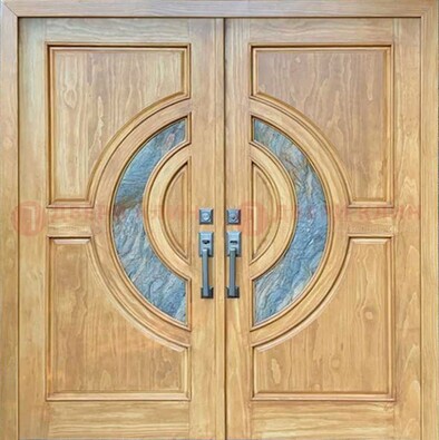 Двухстворчатая металлическая дверь с витражом ВЖ-11 в Чехове