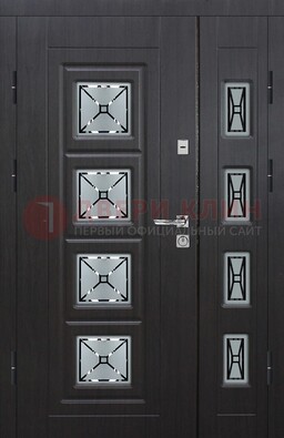 Чёрная двухстворчатая железная дверь с МДФ и витражом ВЖ-35 в Чехове